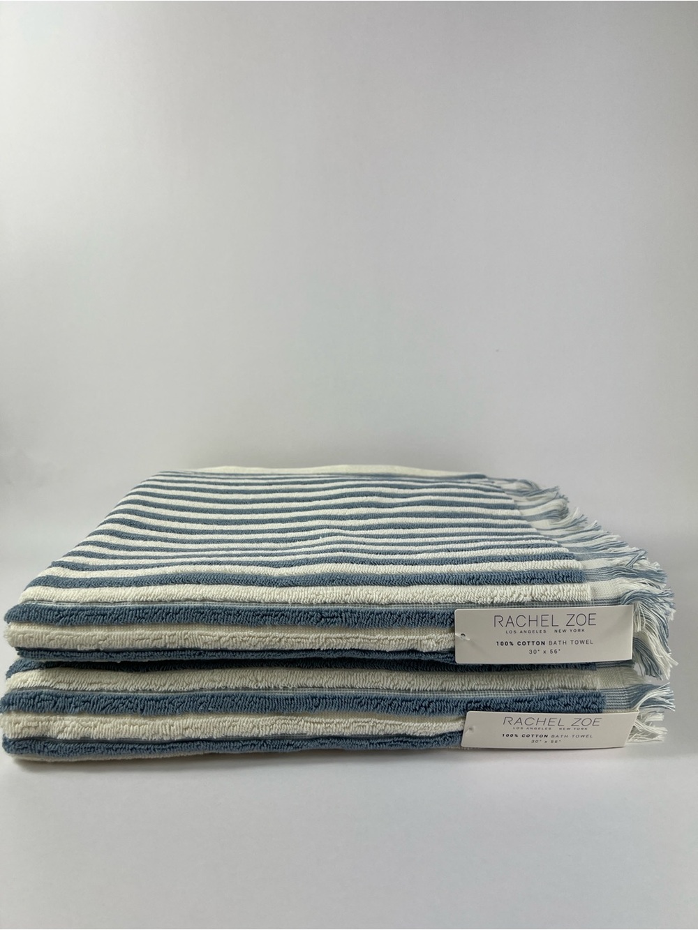 Rachel Zoe Navy and White Stripe Cotton Bath Towels with Fringe